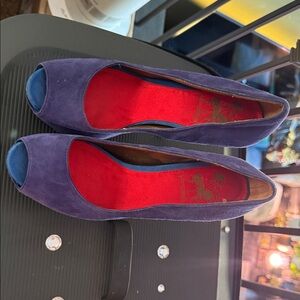 Circus by Sam Edelman Purple Suede Peep-Toe Heels with Red Insole